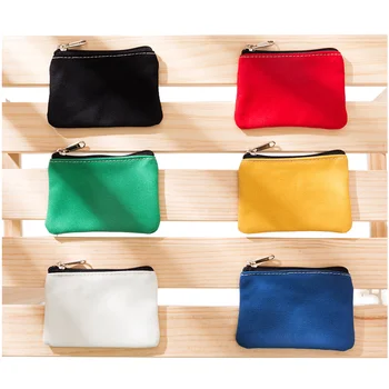 Solid Color Unisex Mini Zipper Key Bag DIY Canvas Coin Purse Simple Candy Canvas for Women/Men Kids Featuring Silken