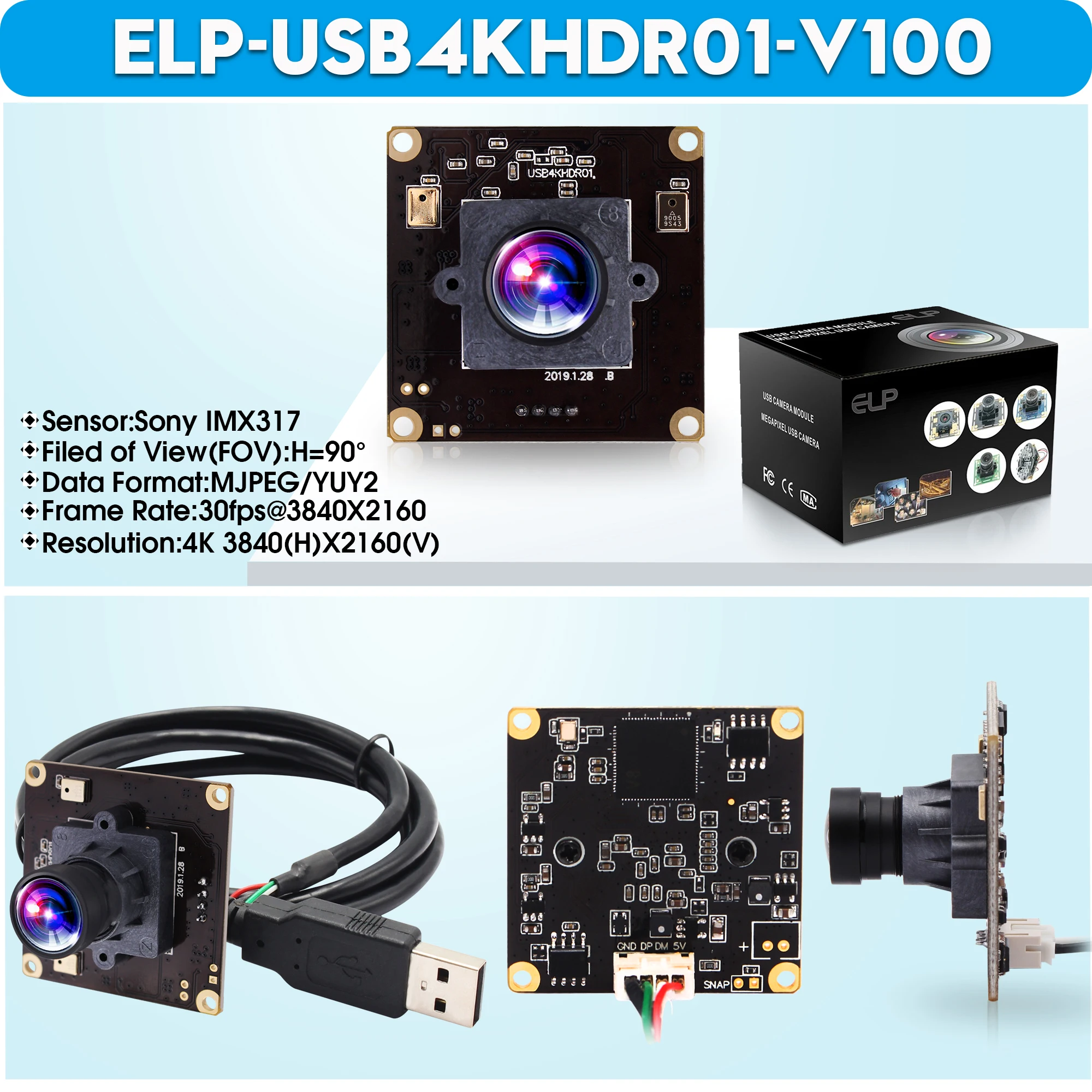 4k Webcam ELP 5mp Wide Angle USB Camera Module For Computer And