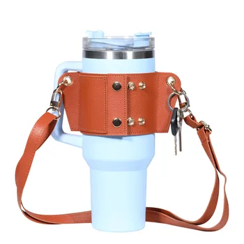 Cup Accessories Crossbody Adjustable Shoulder Strap PU Leather Tumbler Bottle Sling Holder 40OZ Portable Water Bottle Carrier
