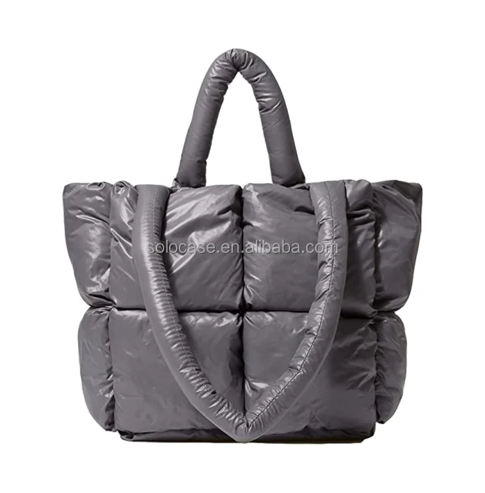 Cotton Padded Down Feather Fabric Quilted Tote Bag