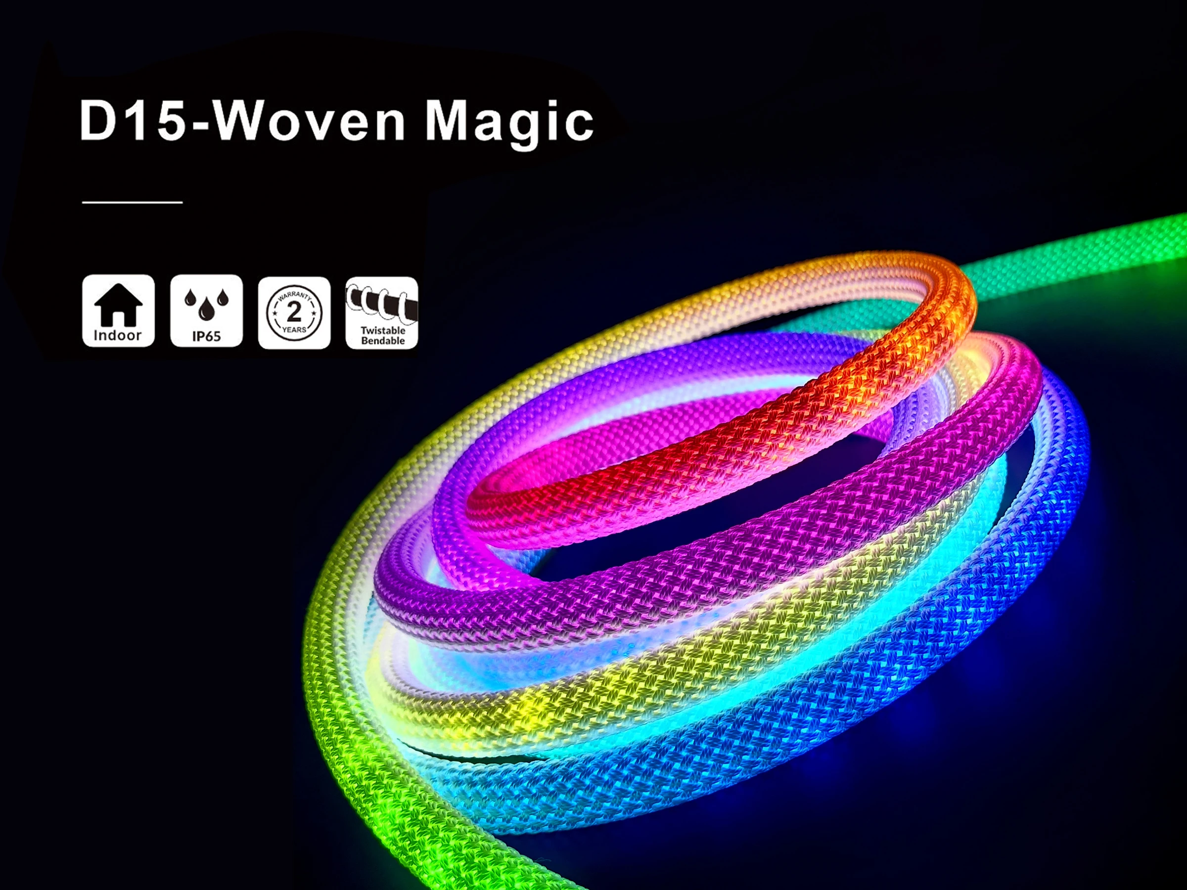 360° Flexible RGBIC Weave LED Neon Light Strip Kit with Smart APP Voice Control Waterproof for Bedroom/Party/Bar/Gaming Room