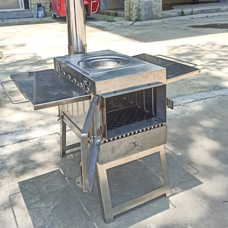 Camping firewood stove with chimney pipe wood burning barbecue tent heating stove