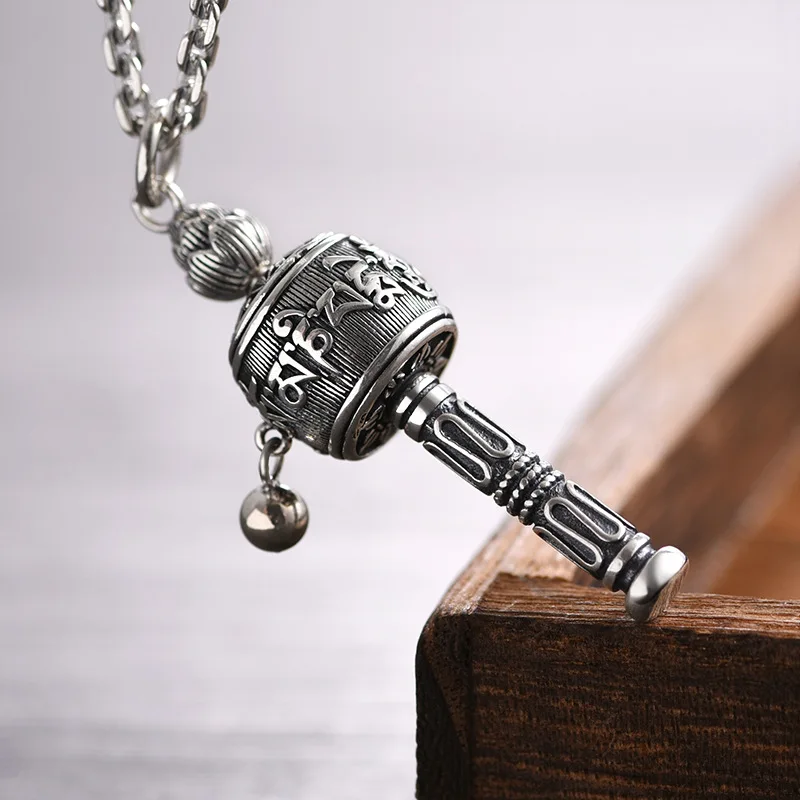 Lateefah OEM Buddha Stones Tibetan Om Mani Padme Hum Prayer Wheel Lotus  Wisdom Rotatable Necklace Pendant