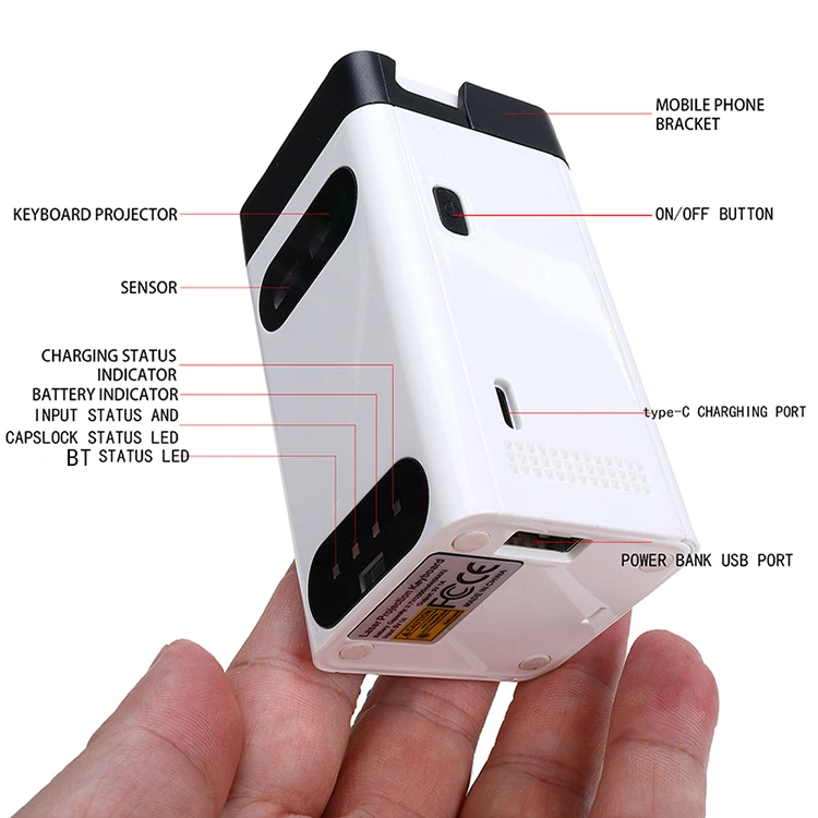 Magic BT Wireless Virtual Laser Projection Keyboard and Mouse IR Touch With Power Bank & Hidden Smart Phone Bracket Rechargeable