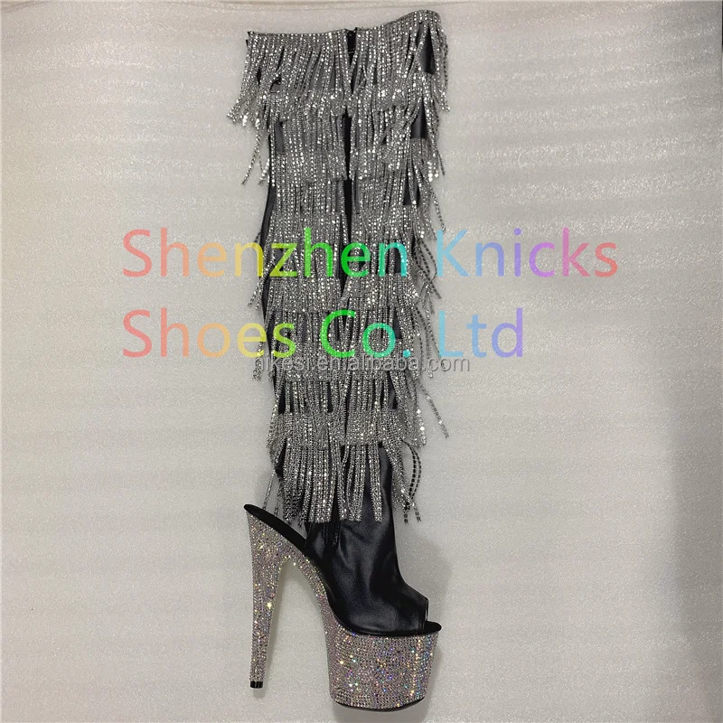 Rncksi 7 " 17cm Super High Heel Diamond Tassel Boot Ab Diamond Sole