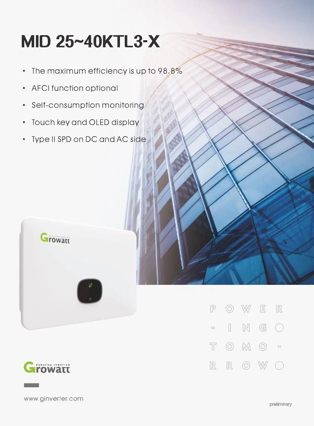 Growatt Mid 25ktl3-x On Grid Inverter With Wifi/app All In One Solar ...