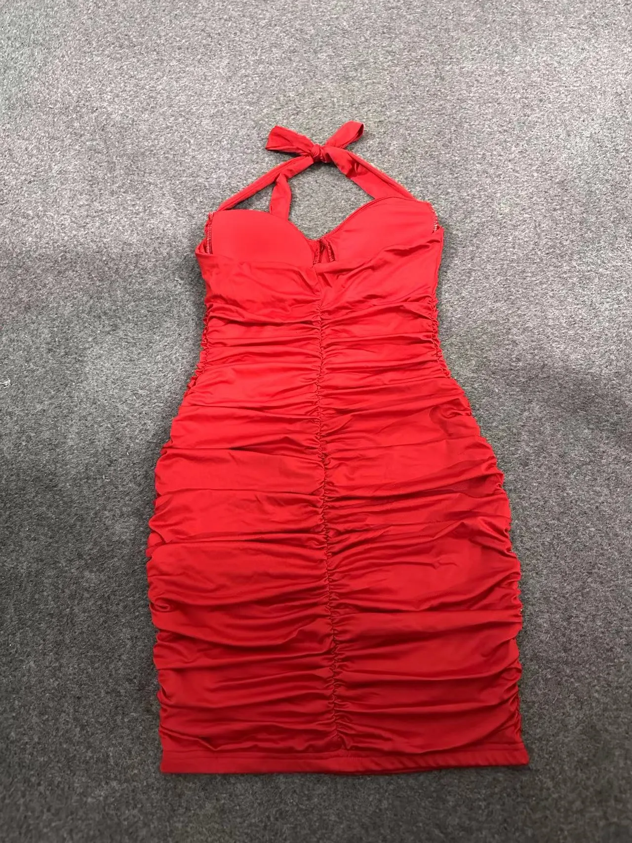 New Arrivals Sexy Halter V Neck Backless Sleeveless Dress Ruched Bodycon Sexy Club Party Dress 7786