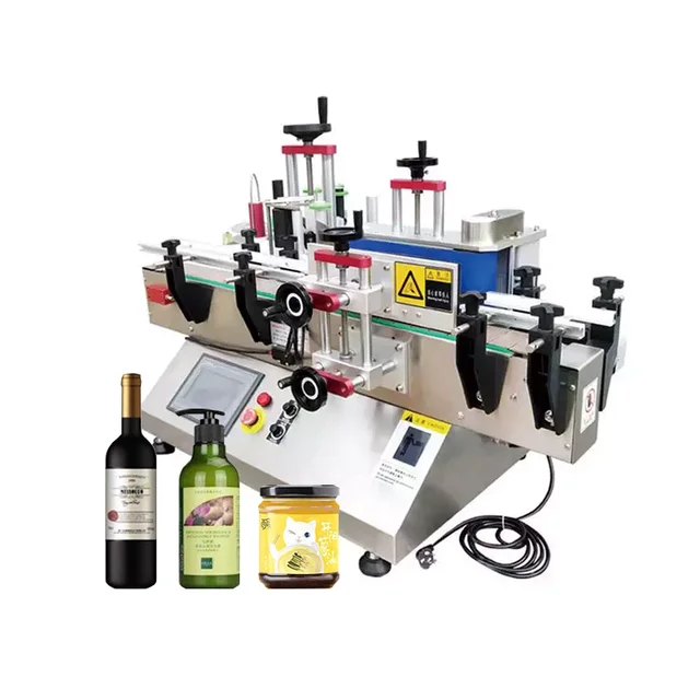 Tabletop round small semi automatic labeling machine round square bottle cosmetic wine beverage glass bottle labeling machine