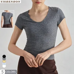 YISHENHON Lightweight Leisure Top Breathable Quick Dry Yoga T-Shirt Skin-Friendly Nude Feeling Short-Sleeved Fitness Clothes