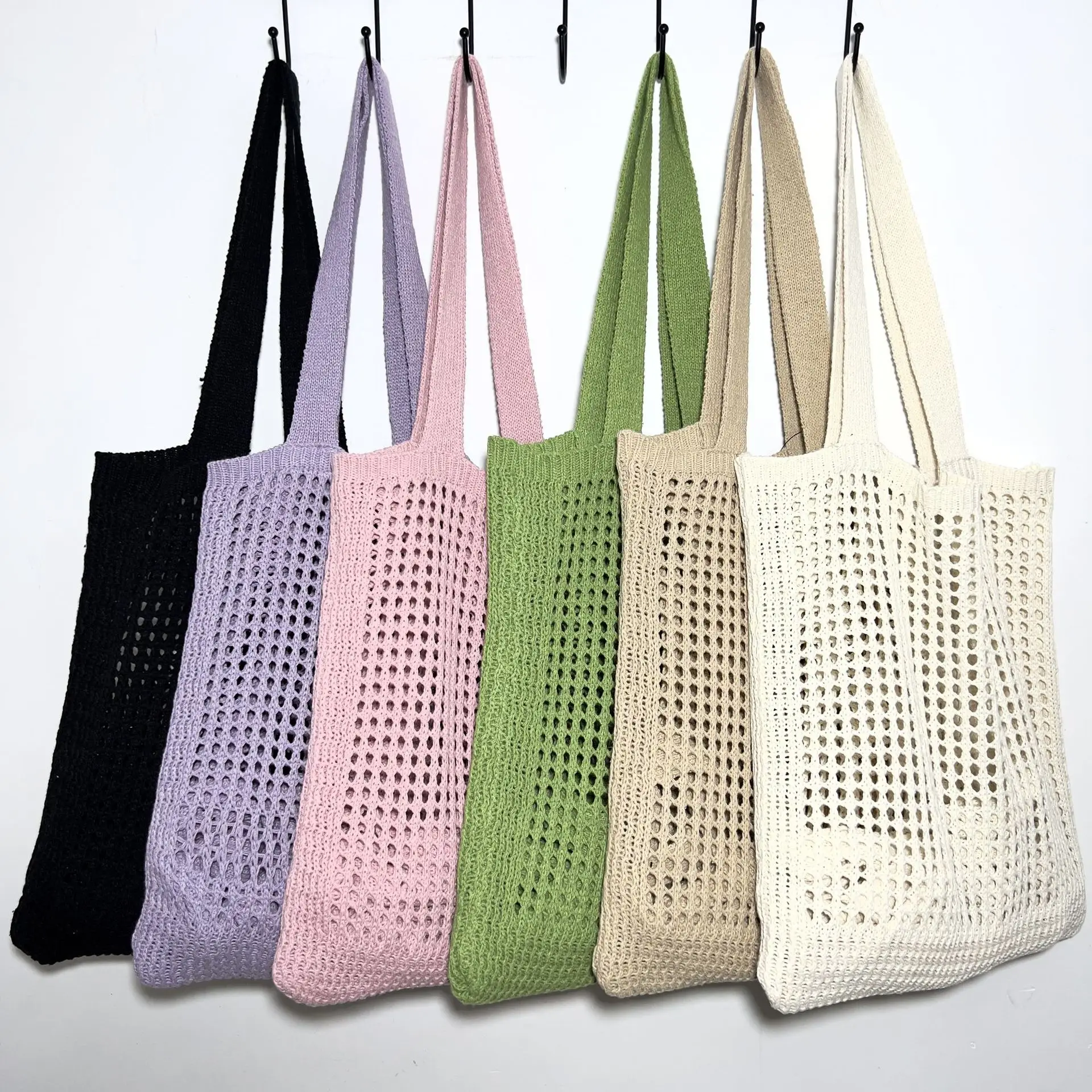 Women's Cute Crochet Knitted Tote Handbag Open Closure Shopping Bag with  Two Handles/Straps