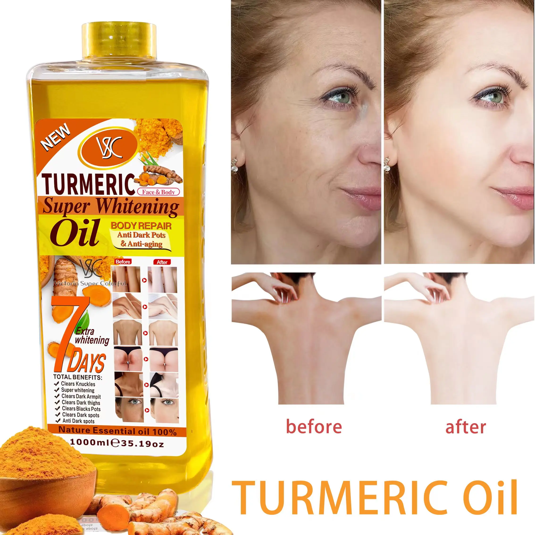 Huile éclaircissante Et Glow Gold Body Corrector Vitamin C - 1000 Ml - SPF 15 - Neuf