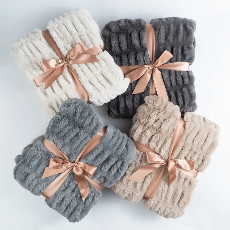 Fluffy Scrunch Warm Elastic Spandex Tie Dye Rabbit Mink Blanket Luxury