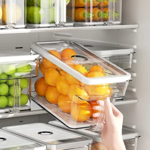 New Plastic Transparent Refrigerator Storage Box Special Fresh-Keeping Lunch Container for Fruits Vegetables Foods Drain Water