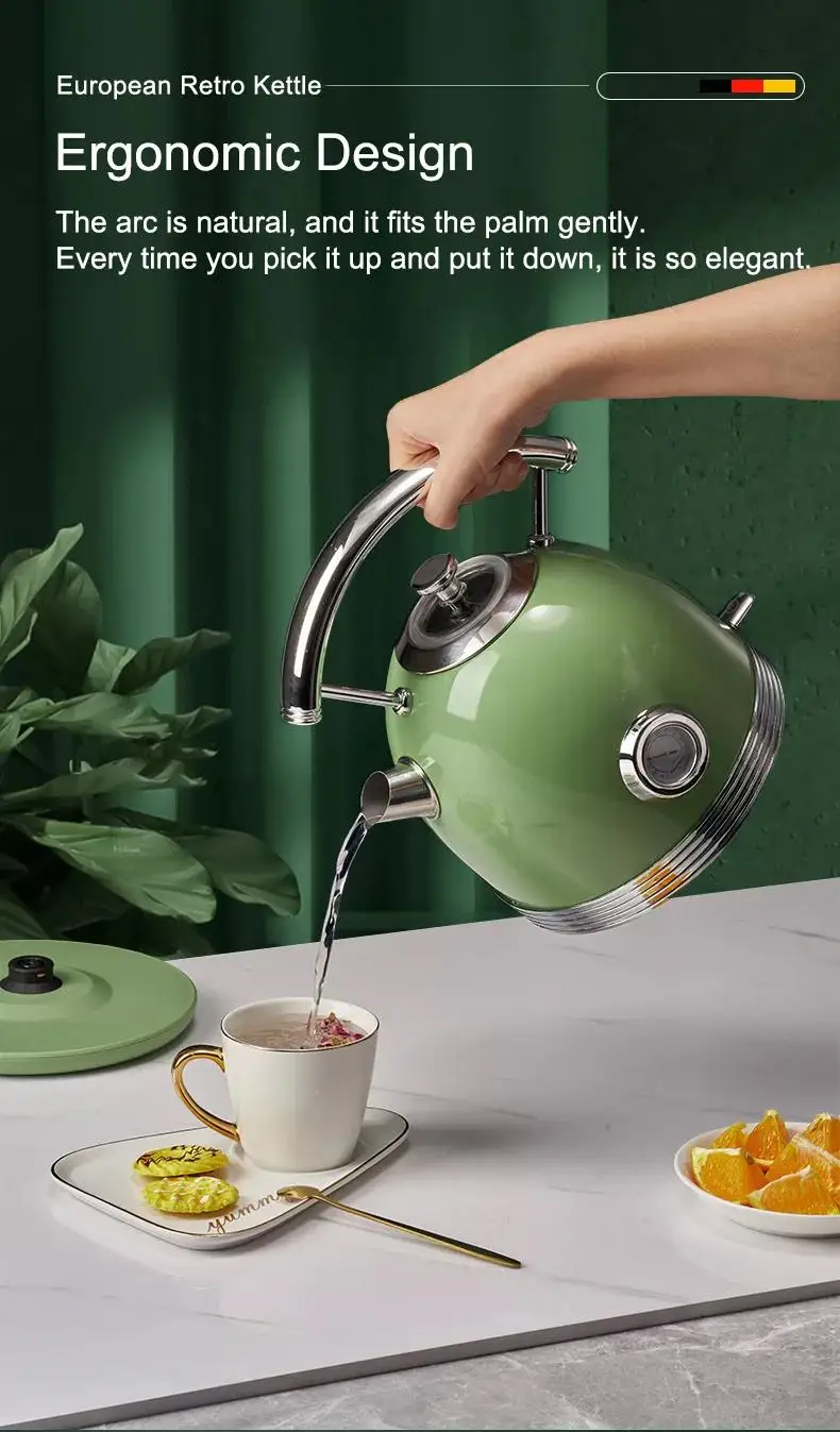European Retro Kettle With Stainless Steel Kitchen Appliance 1.7l Fast