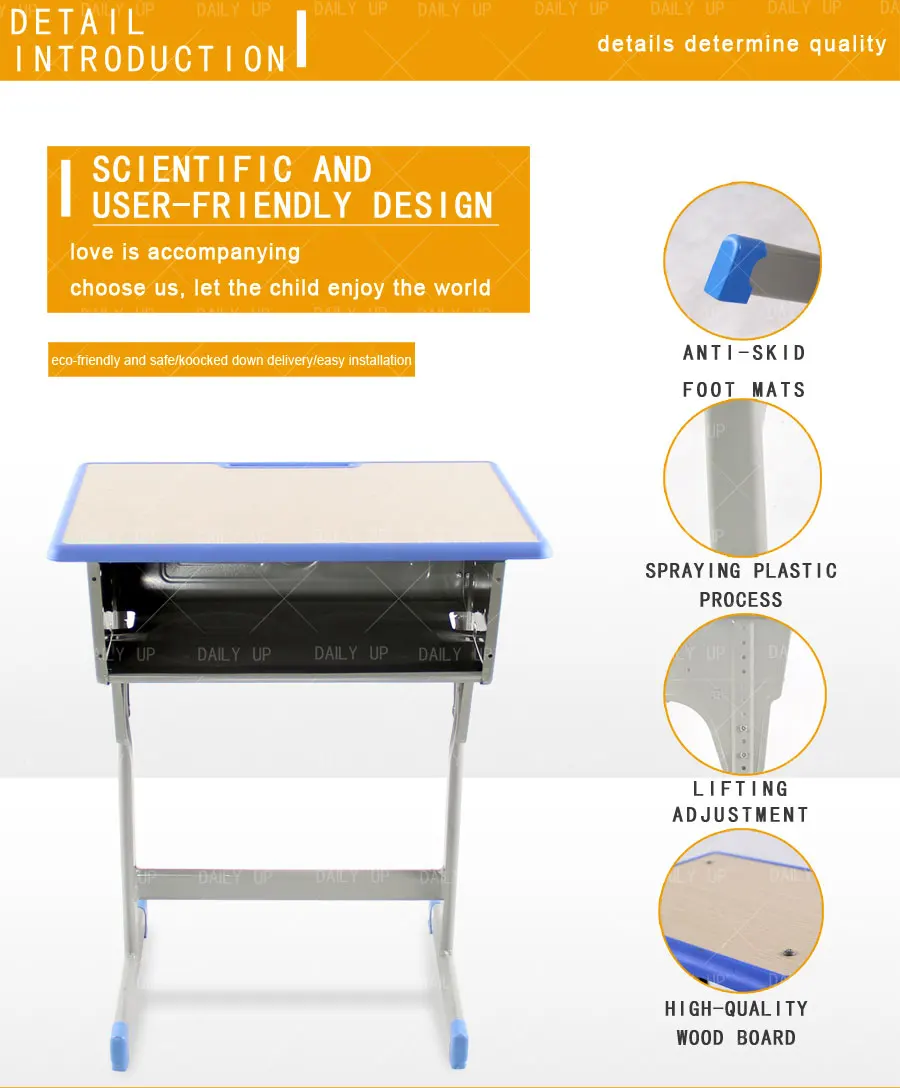 School 2 People Desk And Bench Wooden Primary School Tables and Chairs University Furniture