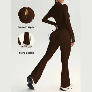 Best Selling 2 Piece Sportswear Women Thumb Holes Jacket Nude Feeling Conjunto De Yoga for Summer Pilates Training Wear