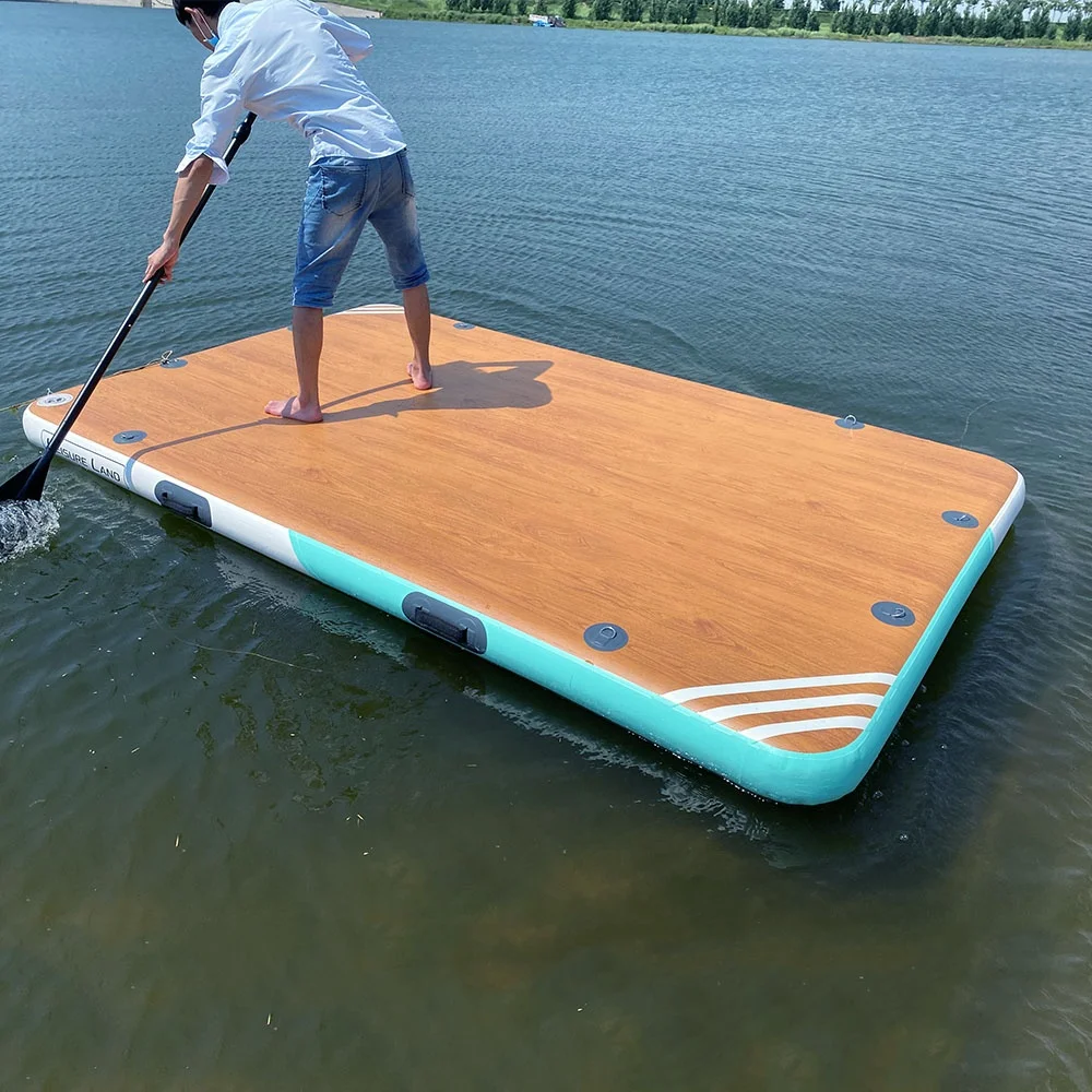 Leisure Land Inflatable Swim Island Floating Raft Inflatable Water Jet Ski Dock Floats Platform with Ladder