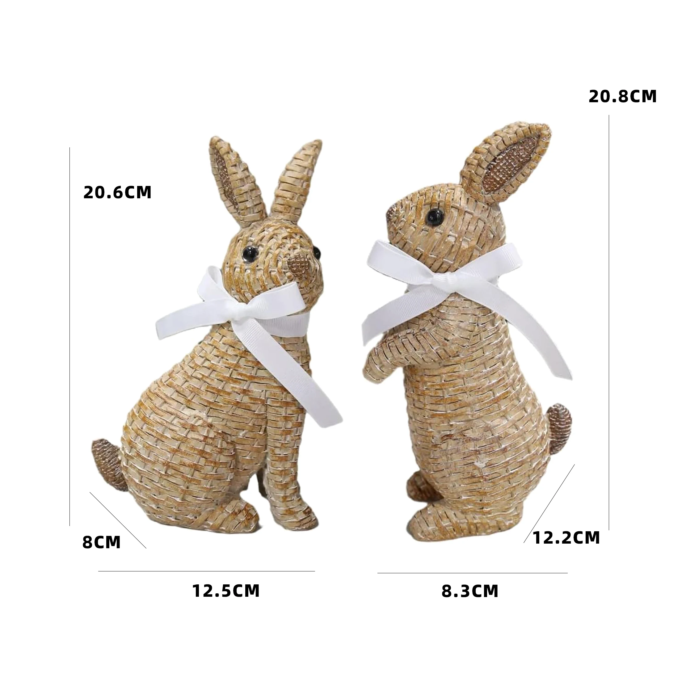 2024 New Easter Resin Rattan Wicker Bunnies Statue Rabbit Ornaments