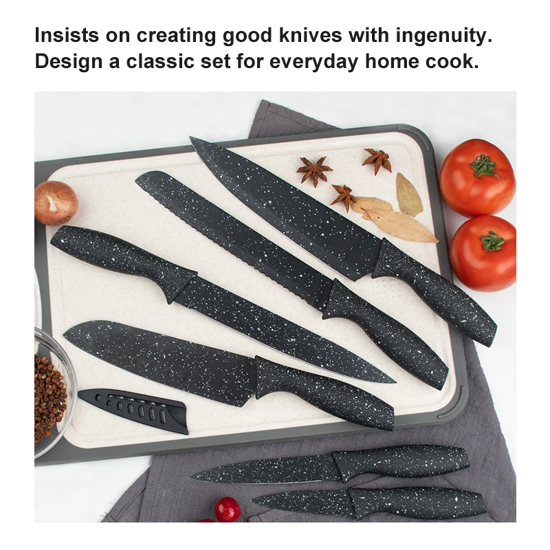 Wholesale Multifunctional Chef Knife Set Stainless Steel 6 PCS Non-stick Coated Kitchen Knife Set with Plastic Sheath