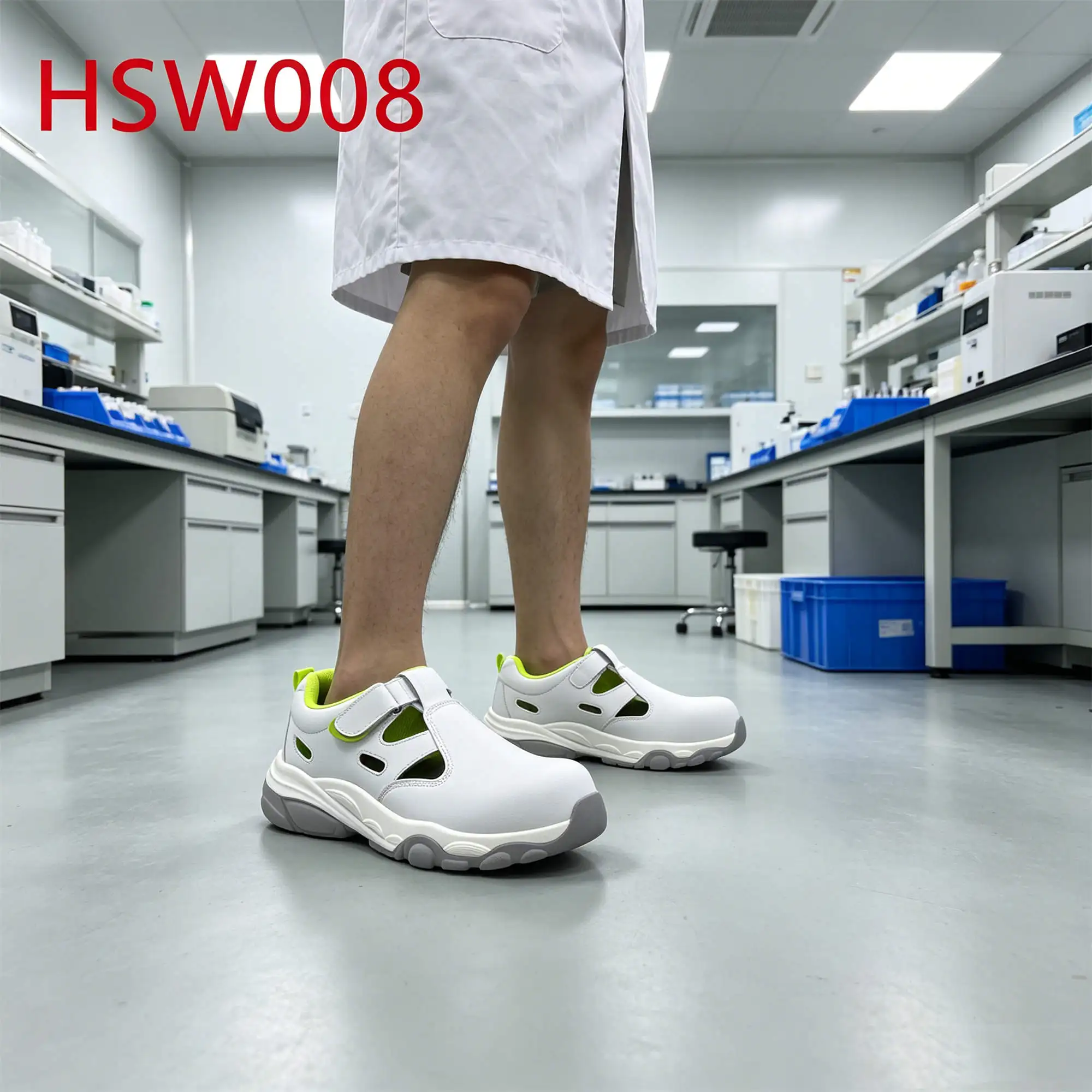 ZYF,Purification Workshop Hollow-out Design White Safety Shoes Quality Control Lab Security Clogs with Fiberglass Toe HSW008