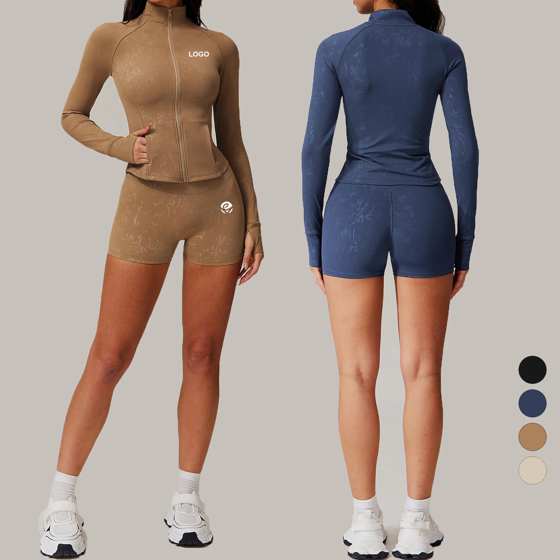New Custom Two Piece Set Sports Jacket and Sports Shorts Active Wear Set High Quality Women's Training Sets Gym Suit for Women