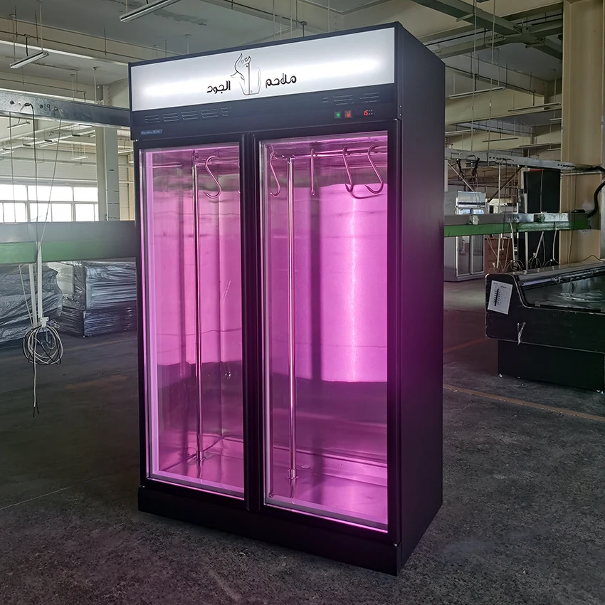 Meat Showcase Freezer Butchery Upright Fresh Meat Display Cooler Vertical Beef Display Fridge