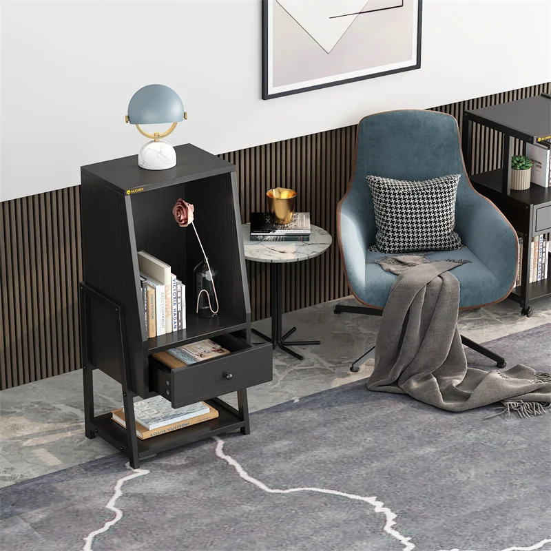 YQ FOREVER Wooden Storage Cabinet Bedside Table Storage Cube Dresser Bookcase Shelf Bedroom Living Room Furniture