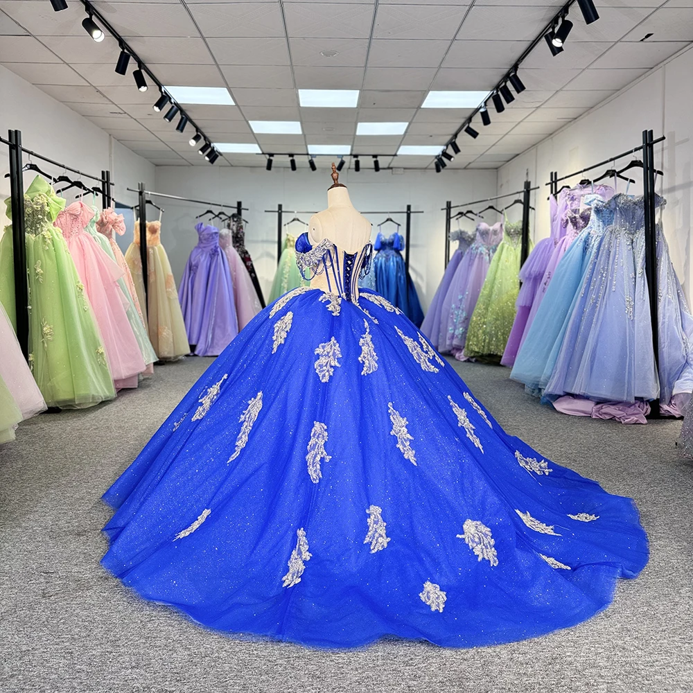 princess polly baby blue dress Vestidos Royal Blue And Gold Sweet 16 Dresses Sparkling Indigo Blue Gold  Indigo Quinceanera Dresses With main image 0