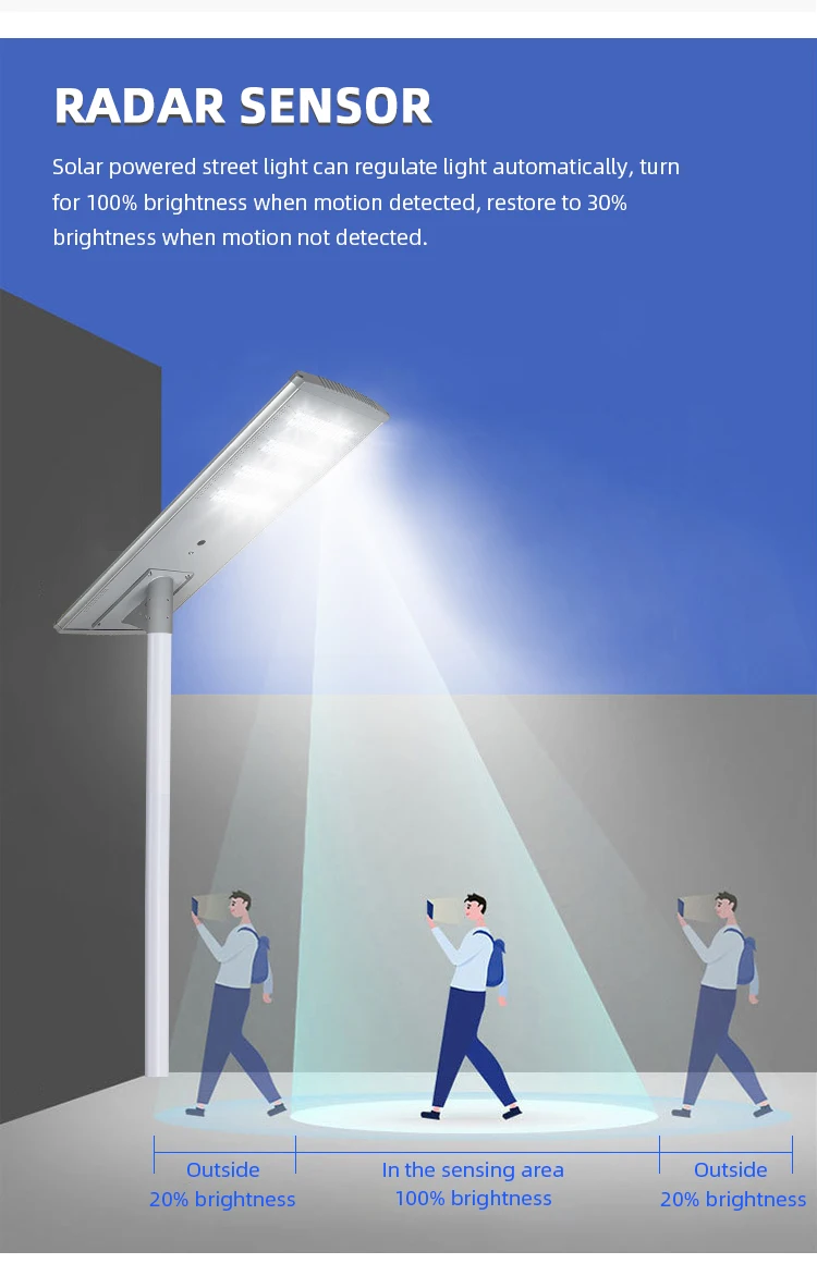 160LM/W Solar Powered LED Street Light MPPT Controller LiFePO4 Battery
