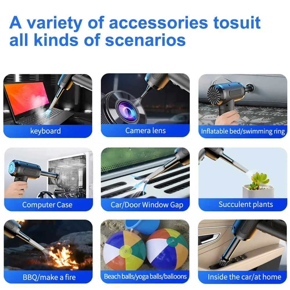 VC016B Model Electronic 2 in 1 Air Duster Cleaner 6000Mah 51000rpm 3 Level 68W Power Small Mini Desk 2 in 1 Vaccum and Blower