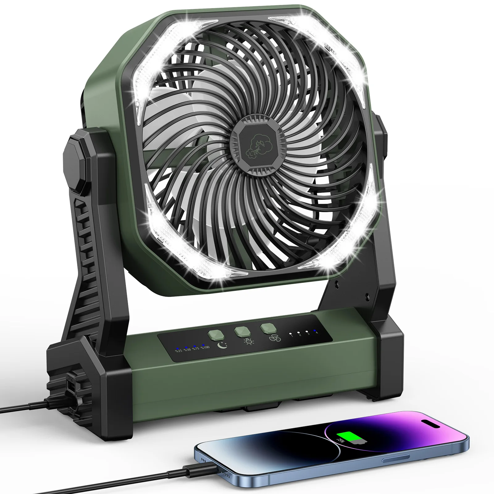 Camping Fan With Led Lantern 8 Inch 20000mah Rechargeable Battery