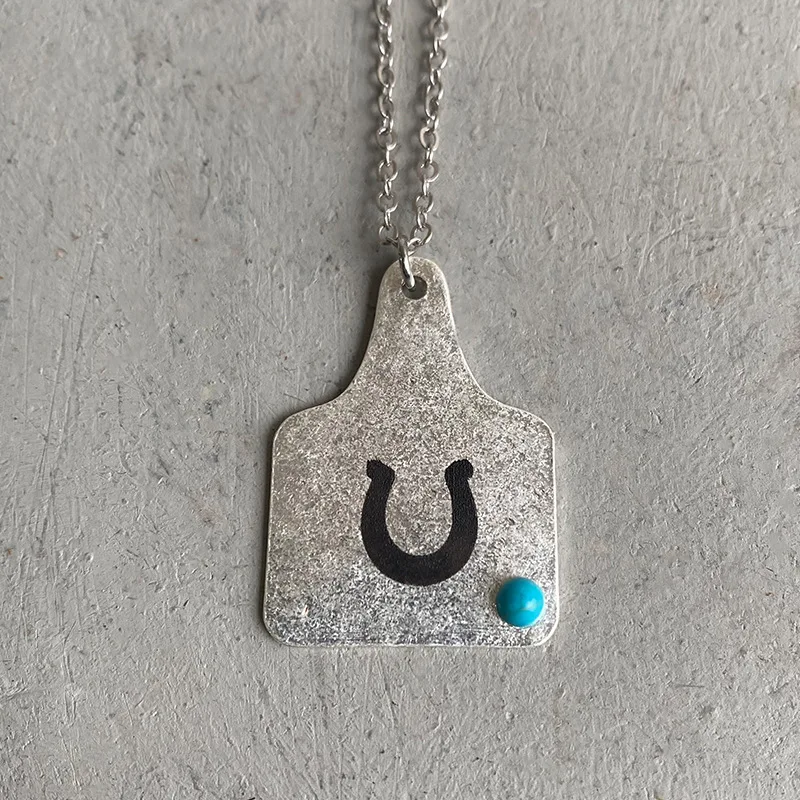Collana In Argento 925 Con Ciondolo Mucca E Turchese | Stile Western Cowgirl | Ciondolo Ovale 19x23 Mm - 3