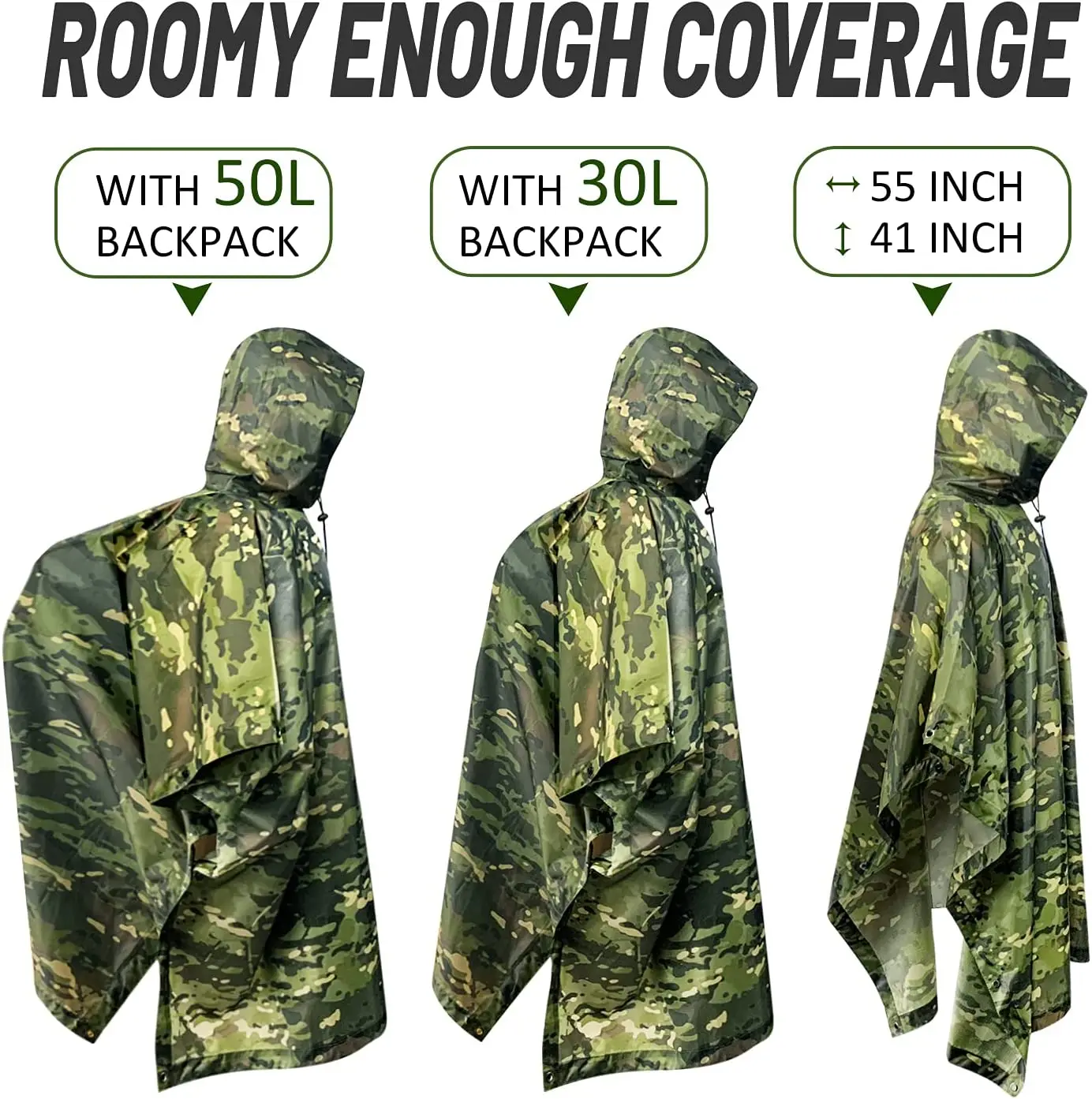 Woqi Lightweight Reusable Hiking Hooded Coat Camping Multi Use Rip-stop ...