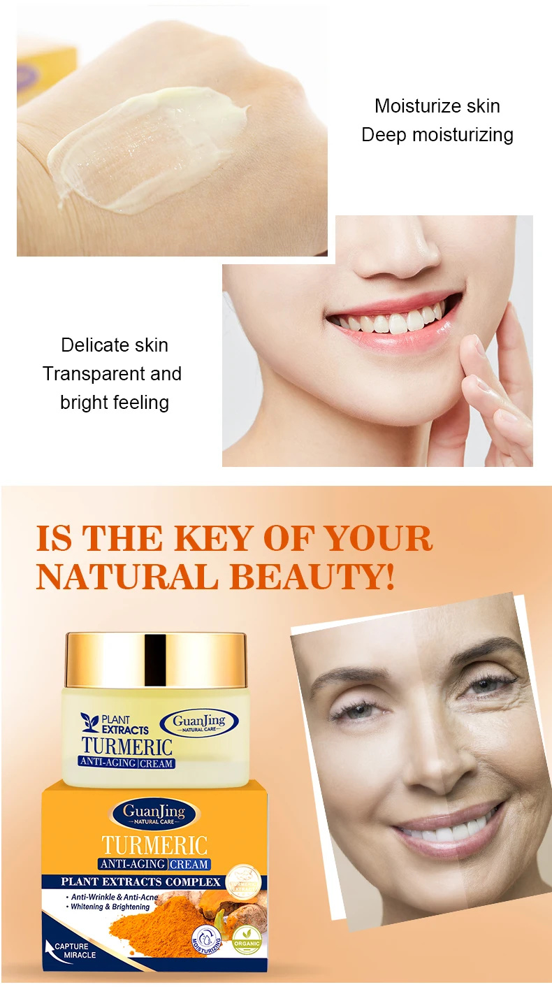 Guanjing 50ml Oem Wholesale Moisturizing AntiAging Cream Skin Turmeric Whitening Cream For Face