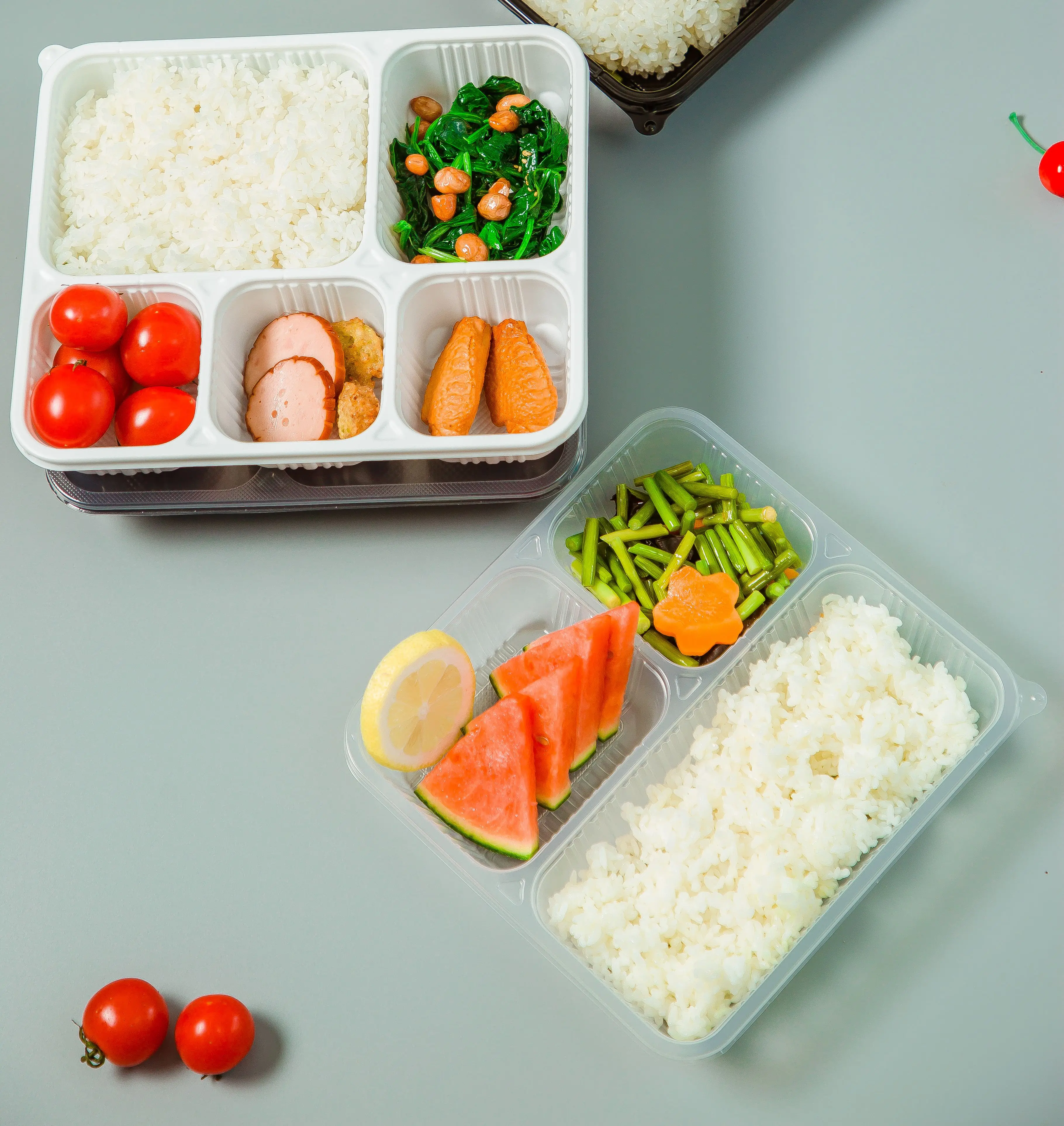 3 Compartment Disposable Microwavable Plastic Lunch Box Black PP Lid ...
