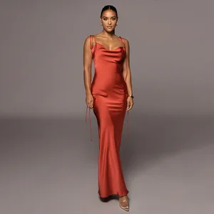 2023 Summer Satin Silk Sexy Maxi Dress Elegant Ladies Slip Backless Club Party Evening Bodycon Long Dresses