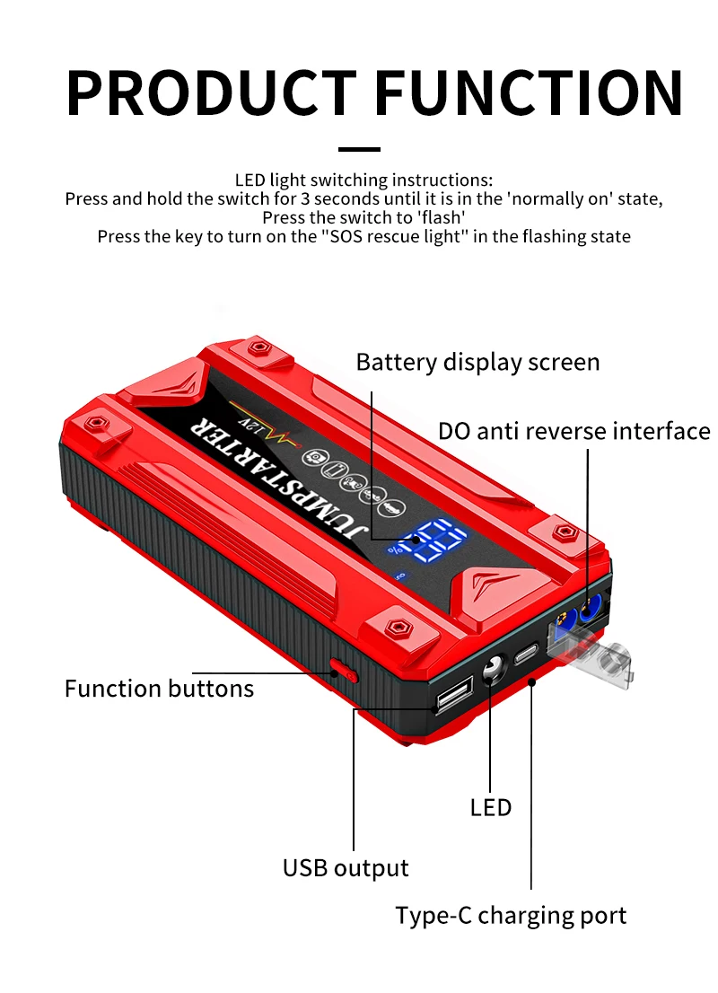 2025 BR Portable Car Battery Booster Truck Jump Starter Power Bank Charger Lithium Battery Pack With Emergency Lighting