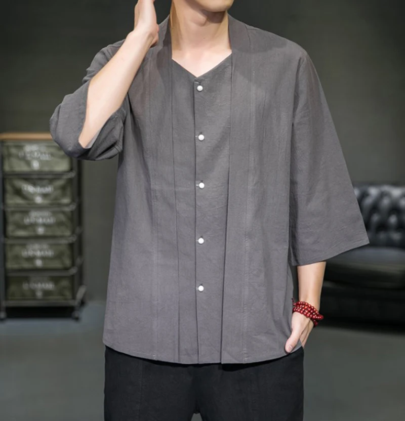 Herrenhemd Baumwolle-Leinen Gestreift - Lässiges Freizeithemd Mit Lockeren Ärmeln