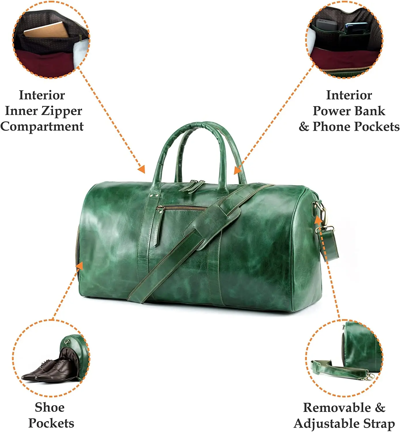 Leather Travel Weekender Overnight Duffel Bag with Shoes Compartment for Men Women Gym Sports Luggage Tote Duffle Bags