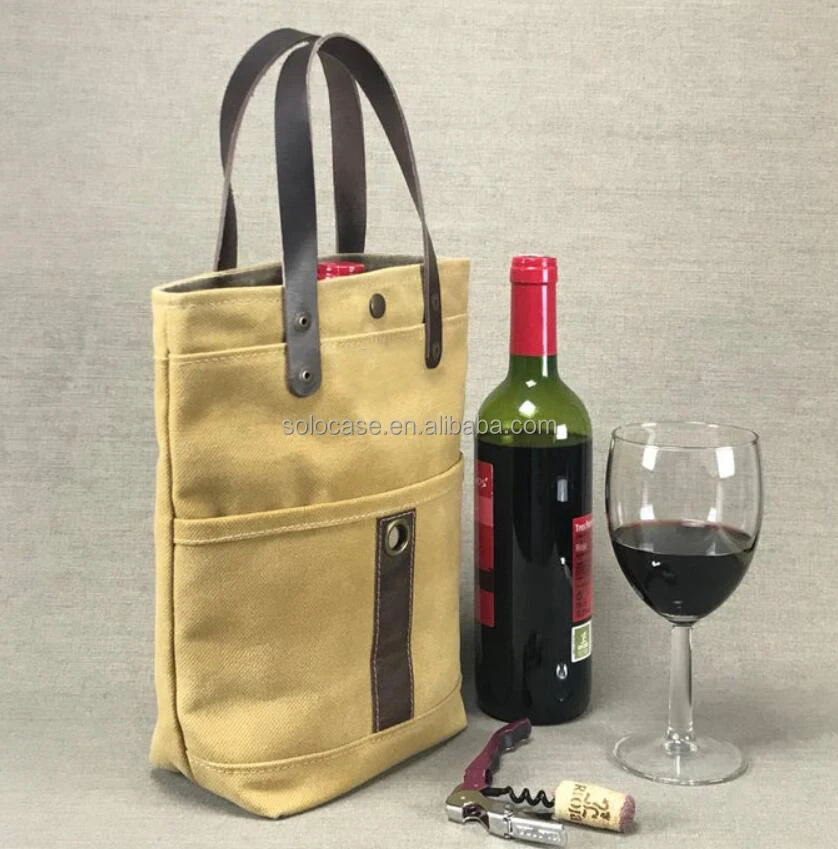 Canvas 2 Bottle Wine Tote Bag