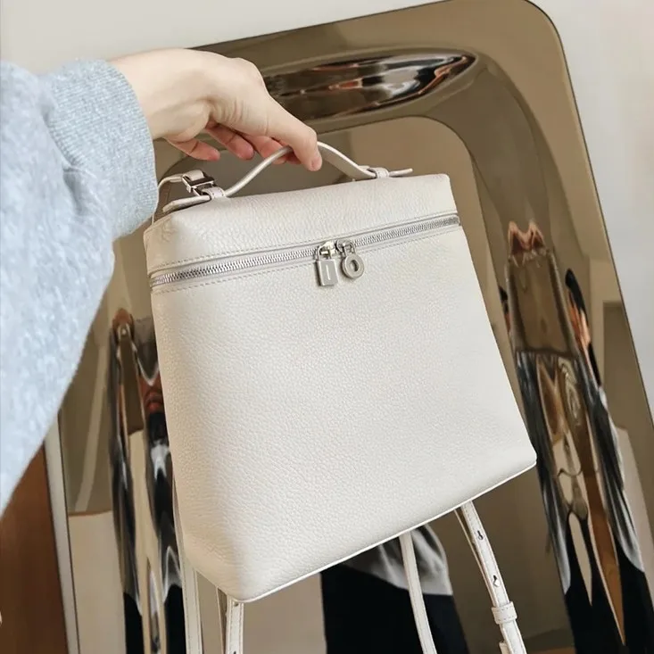 Women’s Genuine Leather Ultra-lightweight Minimalist Luxury Waterproof Travel Backpack with Curved Shoulder Strap Large Capacity