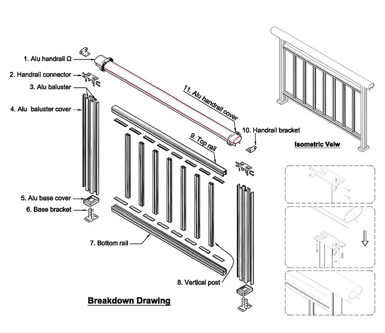 Stair Railing Assembly Modern Stair Railing Wrought Iron Horizontal Stair for Staircase ...
