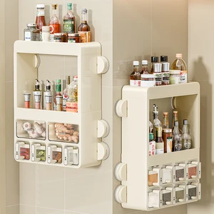 Multi-Layer Wall-Mounted Suction Cup Condiment Storage Rack Kitchen Household Oil Salt Sauce Vinegar Storage Rack