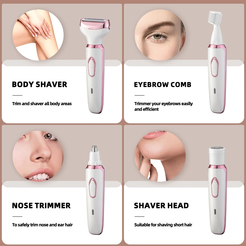 Electric Bikini Trimmer for Women Cordless Rechargeable 4 in 1 Women Razor Portable Hair Removal for Face Arm Public Trimmer