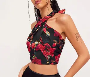 INS Style Floral Summer Casual Women's Halter Sheath Top Digital Printed
