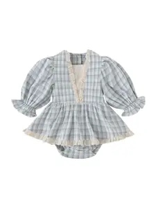 Newborn Romper 2026 Casual Plaid Jumpsuit Puff Sleeves ODM Cotton Clothing for 0-3 6-9 9-12 Months Age Appropriate for Autumn