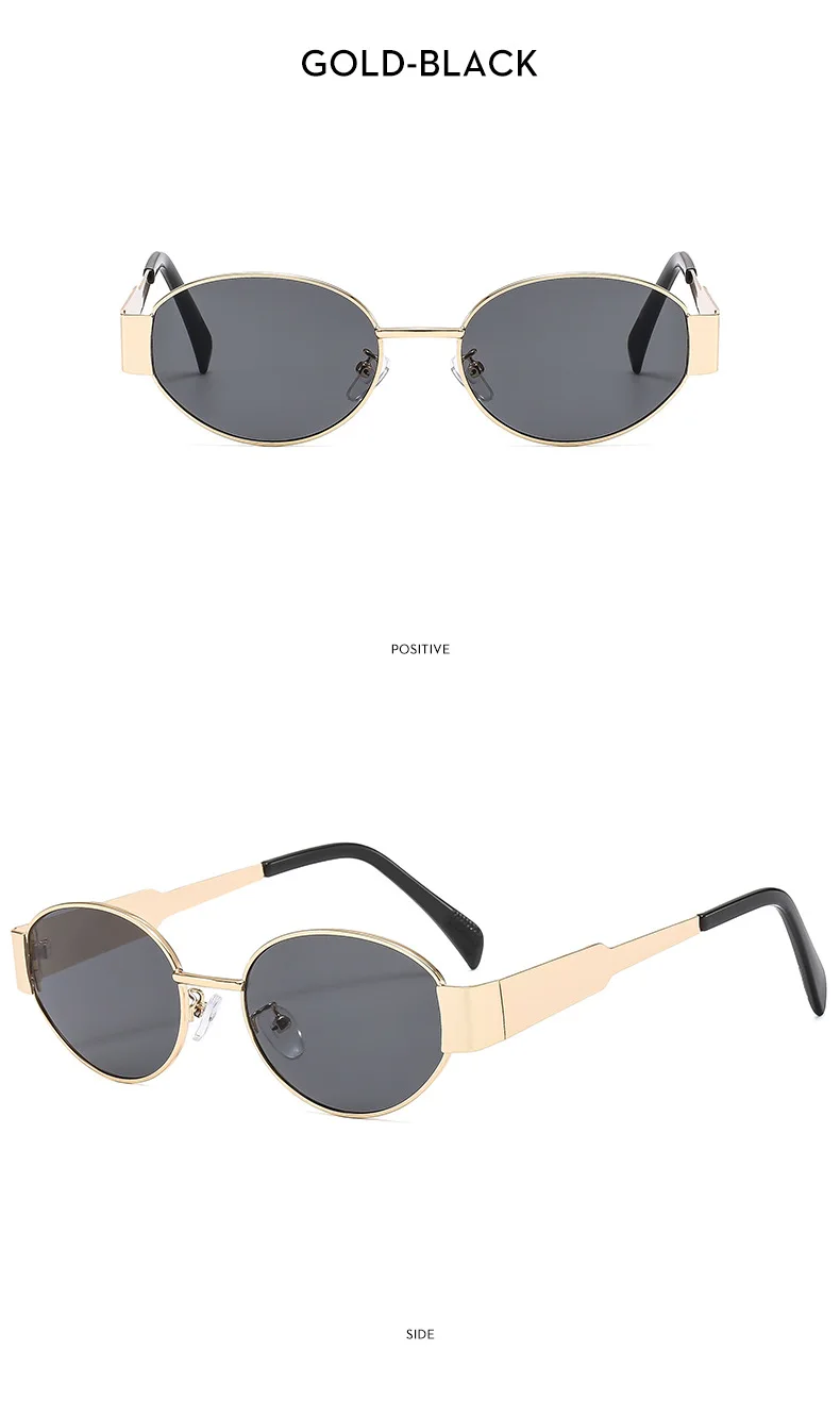 Nuevas gafas de sol de metal con marco ovalado, gafas de sol de alta calidad, logotipo personalizado, gafas de sol para exteriores para hombres y mujeres