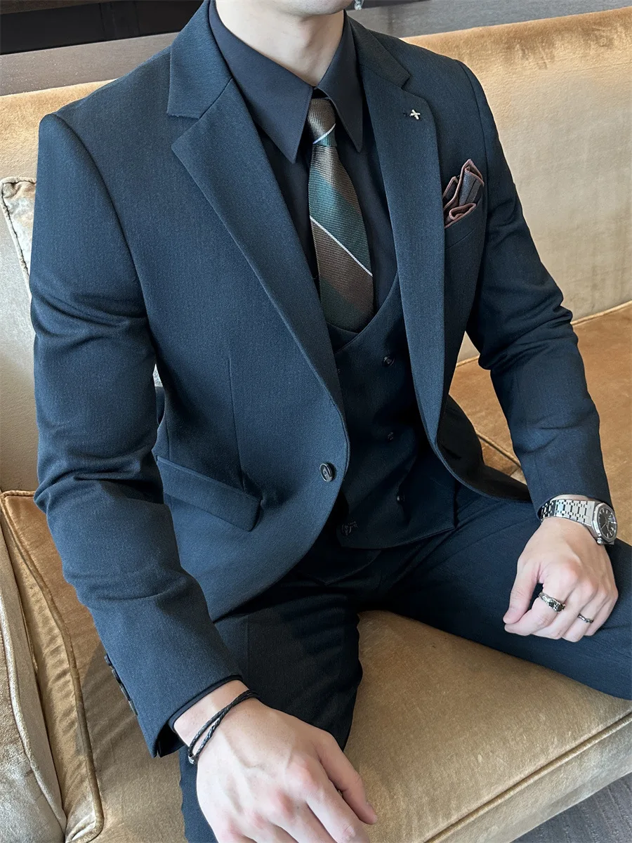 Casual Business Coat Pants Men's Formal Dress 3 Pieces Gentleman Wedding Suits Slim Set for Men Breathable Men's Suits