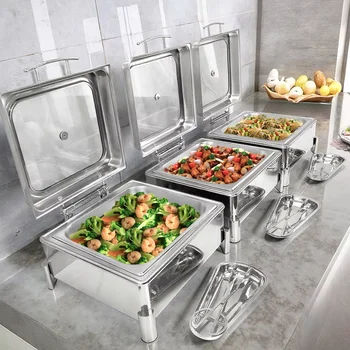 Luxury Modern Square Stainless Steel Chafing Dish Electric Food Warmer Durable Hotel Tableware Rectangular Pattern Serving Dish