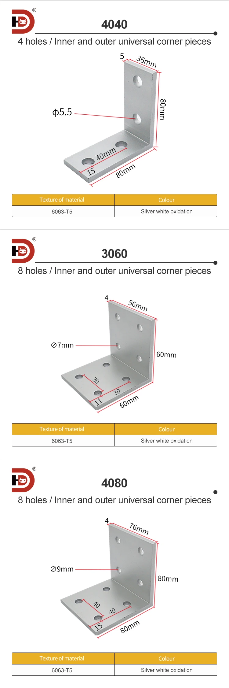 20/30/40/3060/4080 Aluminum Profiles, Universal Reinforced Corner Fittings for Inner and Outer Corners, 90 Degree Connectors manufacture